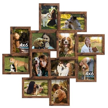 Duenpy 4X6 Solid Wood Collage Frame 12 Pack Glass Assembly Required Brown