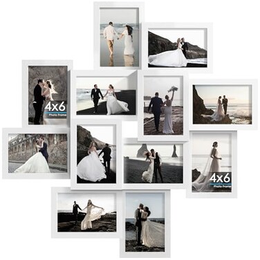 Duenpy 4X6 Solid Wood Collage Frame 12 Pack Glass Assembly Required White