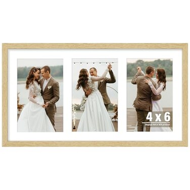 Duenpy 8X14 Solid Wood Collage Frame for 3 4X6 Photos