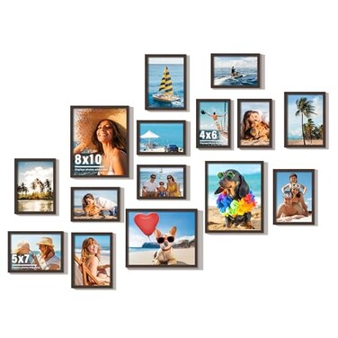 Duenpy 15 Pack Mixed Size Gallery Collage Frame Walnut