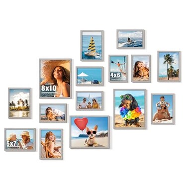 Duenpy 15 Pack Mixed Size Gallery Collage Frame Grey