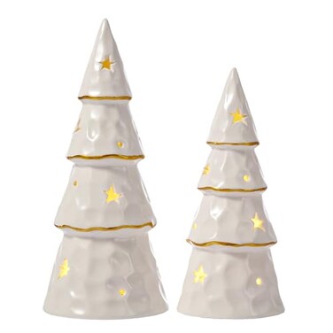 Dn deconation White Christmas Ceramic Tree with Lights, Tabletop Xmas Trees