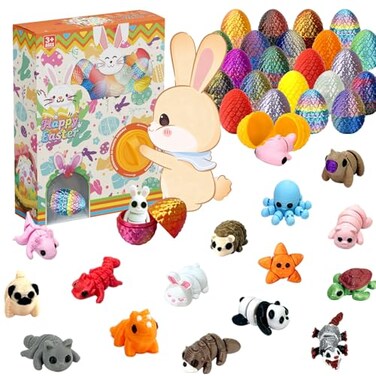 24 Pack Prefilled Easter Eggs with 3D Printed Articulated Animals Inside