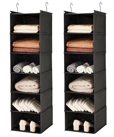 MAX Houser 2 Pack 6 Tier Hanging Closet Organizer with 2 Hooks, Black