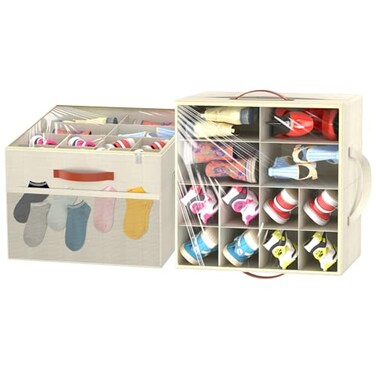 Aokeyee 2 Pack Shoe Organizer for Closet, Stackable Shoe Storage Box, Beige