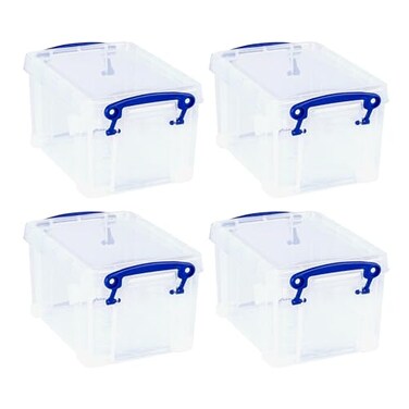 Really Useful Box 1.6 Liter Plastic Stackable Storage Container, 4 Pack