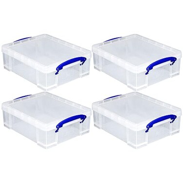 Really Useful Box 4 Pack Storage Bins, Clear Plastic Stackable Organizing Totes, 8.1 Liter