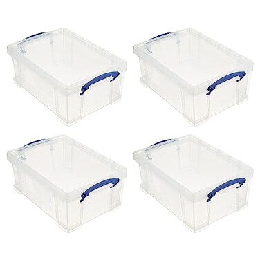 Really Useful Box Stackable 9 Liter Plastic Storage Container, 4 Pack