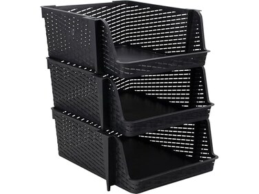 Advantus Nest and Stack Open Lid Storage Bin, Black, 3/Pack (39221)