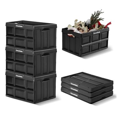 CleverMade Collapsible Storage Bins, 46L 3 Pack, 75 Lb Stackable, Obsidian
