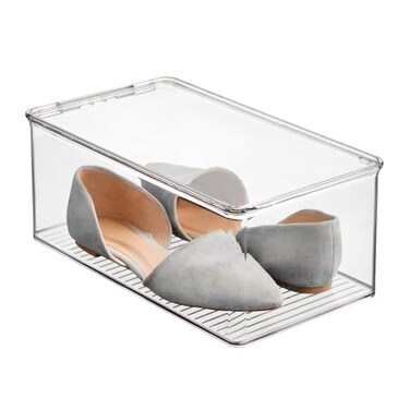 iDesign Stackable Shoe Box with Hinged-Lid, Clear
