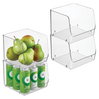 iDesign Open-Front Storage Bin, Set of 4, Clear
