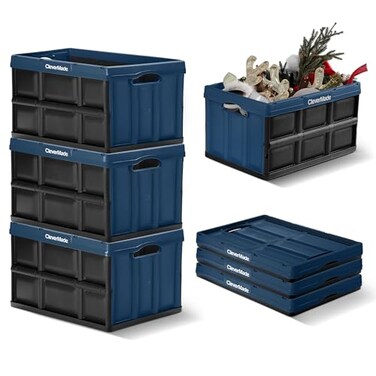CleverMade Collapsible Storage Bins, 46L 3 Pack, 75 Lb Stackable, Ocean