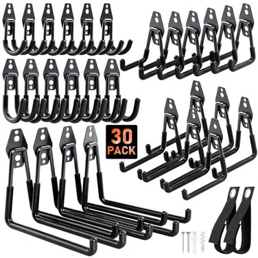 Housolution Steel Garage Hooks - 30Pack Anti-Slip Coating, Black