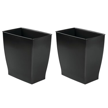 iDesign Small Plastic Bathroom Trash Can, Slim Rectangle, 2-Pack, Black