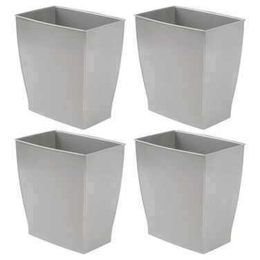 iDesign Small Plastic Bathroom Trash Can, Slim Rectangle, 4-Pack