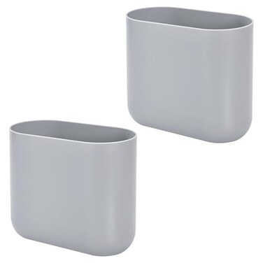 iDesign Small Slim Plastic Bathroom Trash Can, 2-Pack, Gray