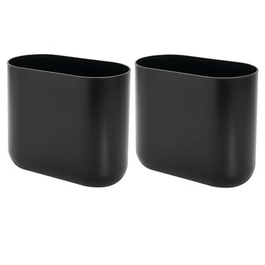 iDesign Small Slim Plastic Bathroom Trash Can, 2-Pack, Black