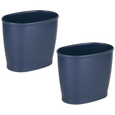 iDesign Slim Plastic Bathroom Trash Can, 2-Pack, Navy