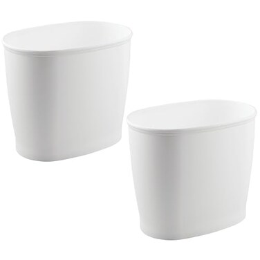 iDesign Slim Plastic Bathroom Trash Can, 2-Pack, White