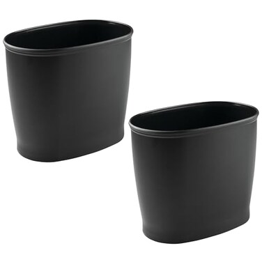 iDesign Slim Plastic Bathroom Trash Can, 2-Pack, Black
