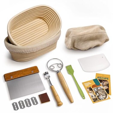 Rorecay Sourdough Starter Kit with 2 Oval Banneton Bread Proofing Baskets