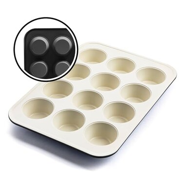 GreenLife 12 Cup Ceramic Nonstick Muffin Pan, Black