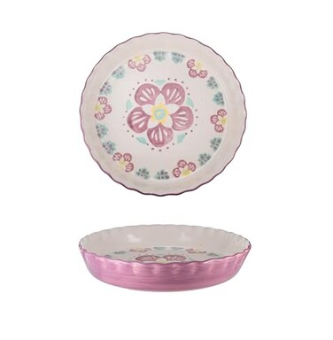 Mateda Ceramic Pie Pan Pie Dish for Oven 10 Inch Pie Plate Round Bakeware (Flower)