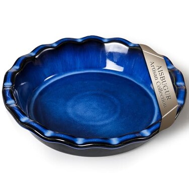 Aisbugur Pie Pan for Baking 9 Inch Ceramic Pie Dish for Apple Pie, Quiche, 48OZ Blue