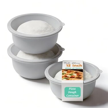 Fehnag 3PCS Stackable Silicone Pizza Dough Proofing Proving Containers with Lids, Pizza Dough Proofing Box 700ML for Home Kitchen Make 12" Pizzas (Grey)