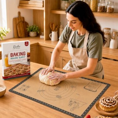 Bredominant Silicone Baking Mat with 10 Quick Recipes, Extra Thick Silicone Mats for Baking, Non Stick Pastry Mat, Reusable Kneading Dough Rolling Mat for Cookie, Macaron, Bread, Pizza-Tutorial Video