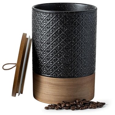 Miamolo Large Jar with Lid, Ceramic Coffee Container, Black &amp; 64 Fl.oz