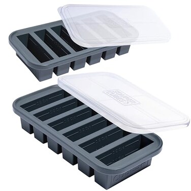 Souper Cubes 1/2 Cup Silicone Freezer Molds with Lids, Charcoal, 2-Pack
