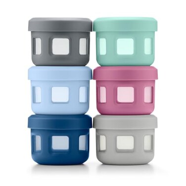 Ello 4OZ Reusable Plastic Condiment Containers with Lids, 6 Pack, Sugar Rush