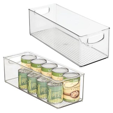 iDesign Plastic Stackable Pantry Bin with Handles, Set of 2, Clear