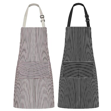 Syntus 2 Pack Kitchen Apron with 2 Pockets for Women, Stripe, Polyester