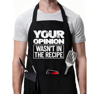 Rosoz Funny Bbq Black Chef Aprons for Men Adjustable Kitchen Cooking Aprons