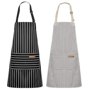 Syntus 2 Pack Kitchen Apron with 2 Pockets for Women, Stripe, Polycotton