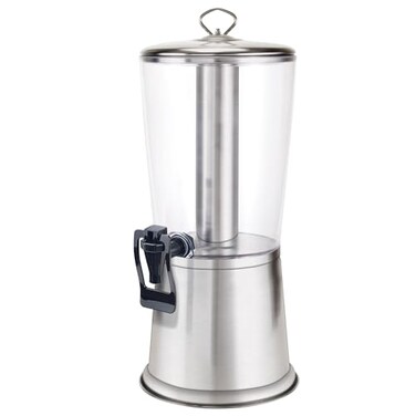 Winco 2 1/4 Gallon Silver Plastic Beverage Dispenser, Stand and Ice Core