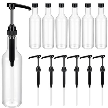 Maxdot 6 Pcs 25 Oz Plastic Syrup Bottles with Pump Syrup Dispenser, Black