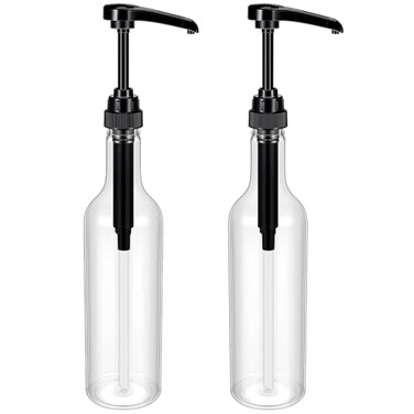 Maxdot 2 Pcs 25 Oz Plastic Syrup Bottles with Pump Syrup Dispenser, Black