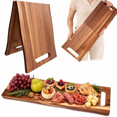 Shanderbar Large Charcuterie Board, 33 X 12 Inch Rectangular Foldable Acacia Wood Tray