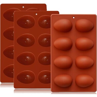 Dootafy Silicone Egg Molds Easter 3PCS, 2.4" Silicone 3D Moulds for Vegan Deviled Eggs Peanut Filling 3D Chocolate Candy Jello Pudding Soap Gift, Oven Safe Baking Cake Kit