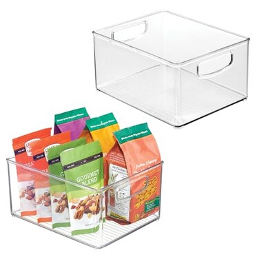 iDesign Stackable Clear Plastic Bin with Handles, 2-Pack