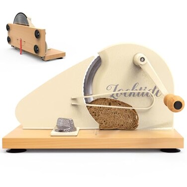 LockTide Foldable Extra Large Manual Bread Slicer for Sourdough Bread - Adjustable Thickness &amp; Evenly Slice, with Knob and Scale, Folding Woodbase, Suction Cups and Bread Guide for Bagel, Sandwiches