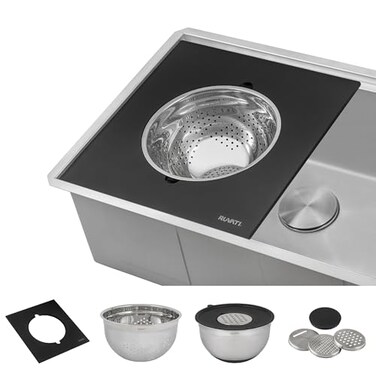 Ruvati Mixing Bowl and Colander with Black Composite Platform (Complete Set) for Workstation Sinks - Rva1288Bwc