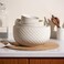KooK Ceramic Nesting Bowls, Embossed, Oven Safe, Set of 4, Ivory