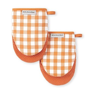 KitchenAid Gingham Mini Oven Mitt 2-Pack Set, Honey, 5.5"x8