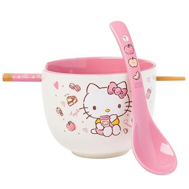 Silver Buffalo Sanrio Hello Kitty, Ceramic Ramen Bowl with Chopsticks, 20OZ