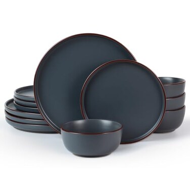 Famiware Mercury 12-Piece Stoneware Dinnerware Set, Charcoal